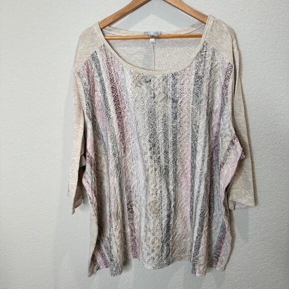 Catherines Artsy Pastel Abstract Print Cotton 3/4 Sleeves Top - Size 3X - EUC - Picture 1 of 4